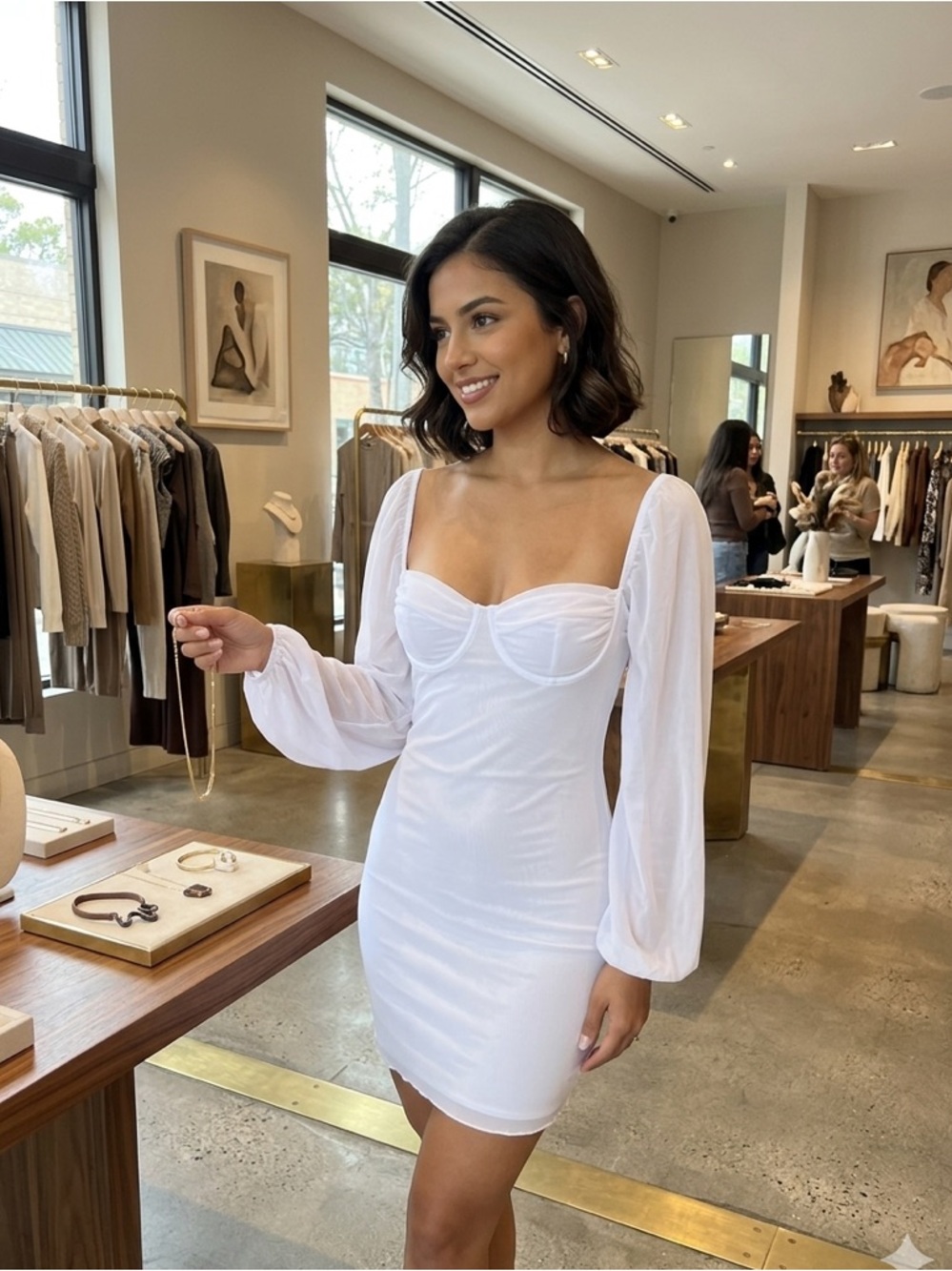 Amazon Essentials White Sheer-Sleeve Mini Dress